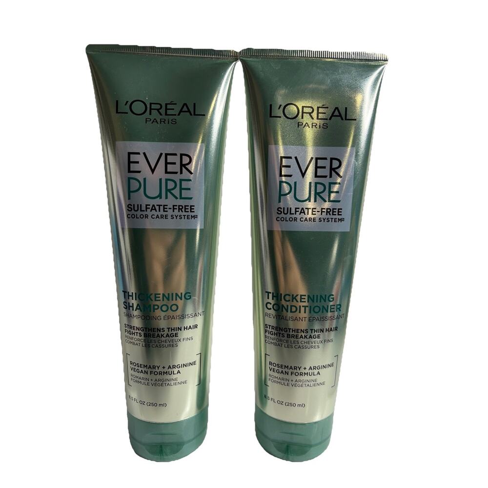 L'Oreal Ever Pure Sulfate-Free Thickening Shampoo and Conditioner 8.5oz LOT OF 2